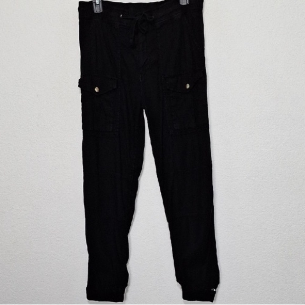 The Kopples Black Lagenlook Linen Blend Drawstring Military Jogger Pants Size 36